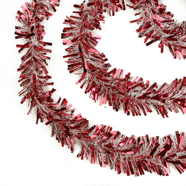 Unlit Northlight 12' Shiny Red Christmas Tinsel Garland with Green Holly Leaves 